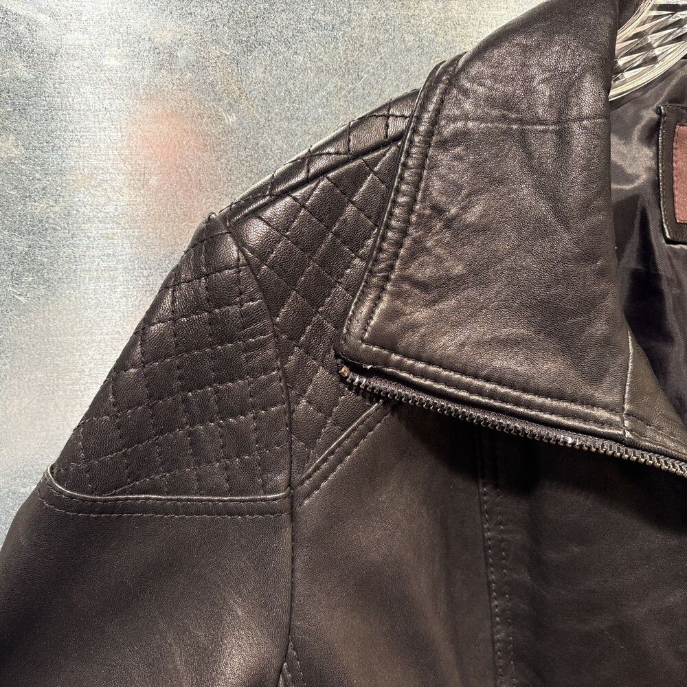 "Anne Klein Coat" Moto Jacket 2X Black 100% Leather Quilted Shoulders Full Zip - Picture 11 of 16